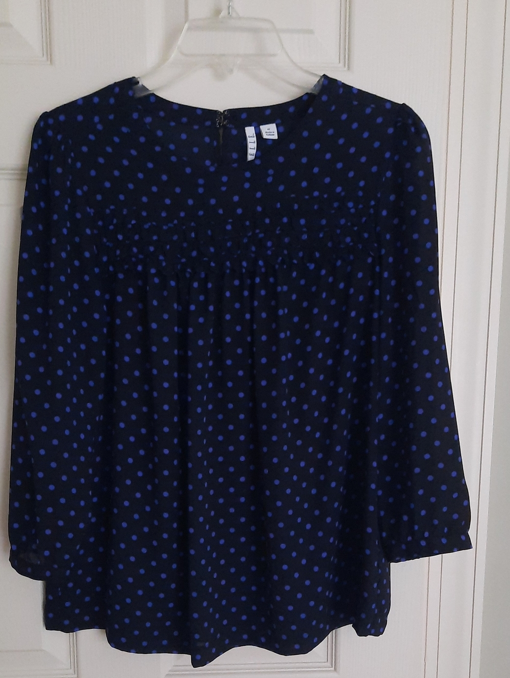 Elle Black Blouse with Royal Blue Polka Dots